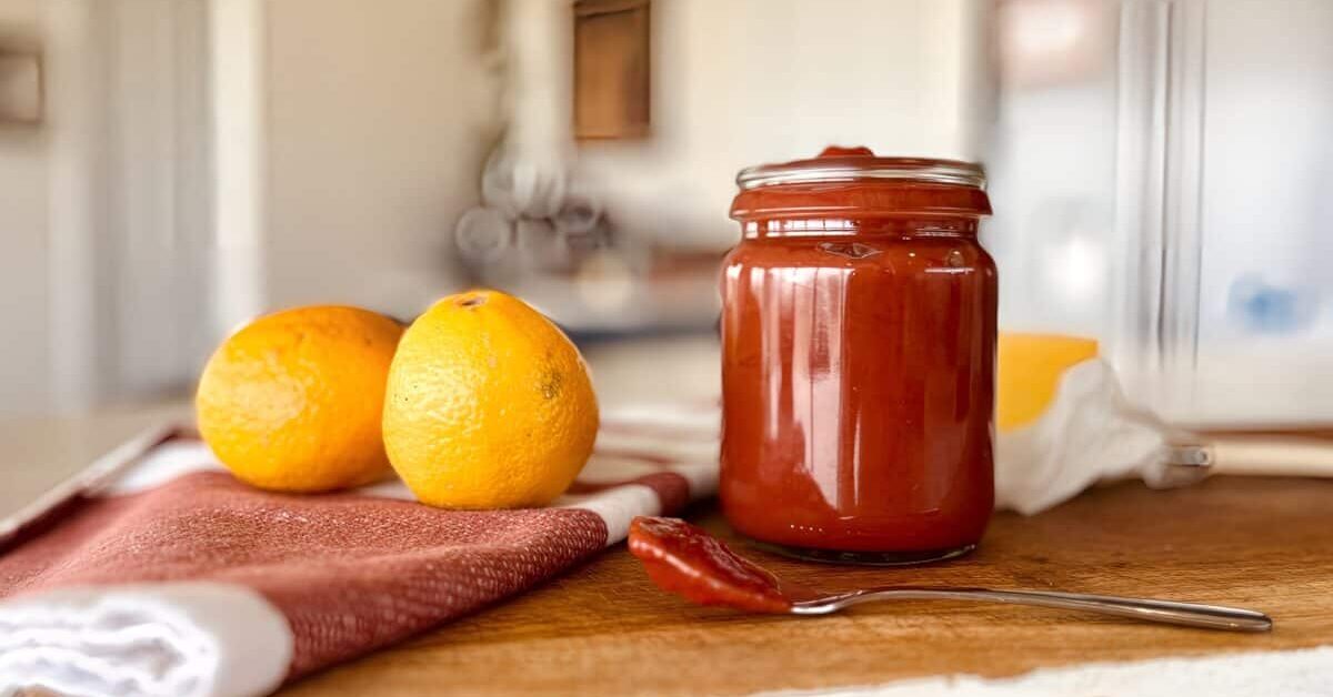 Rhubarb coulis in a jar