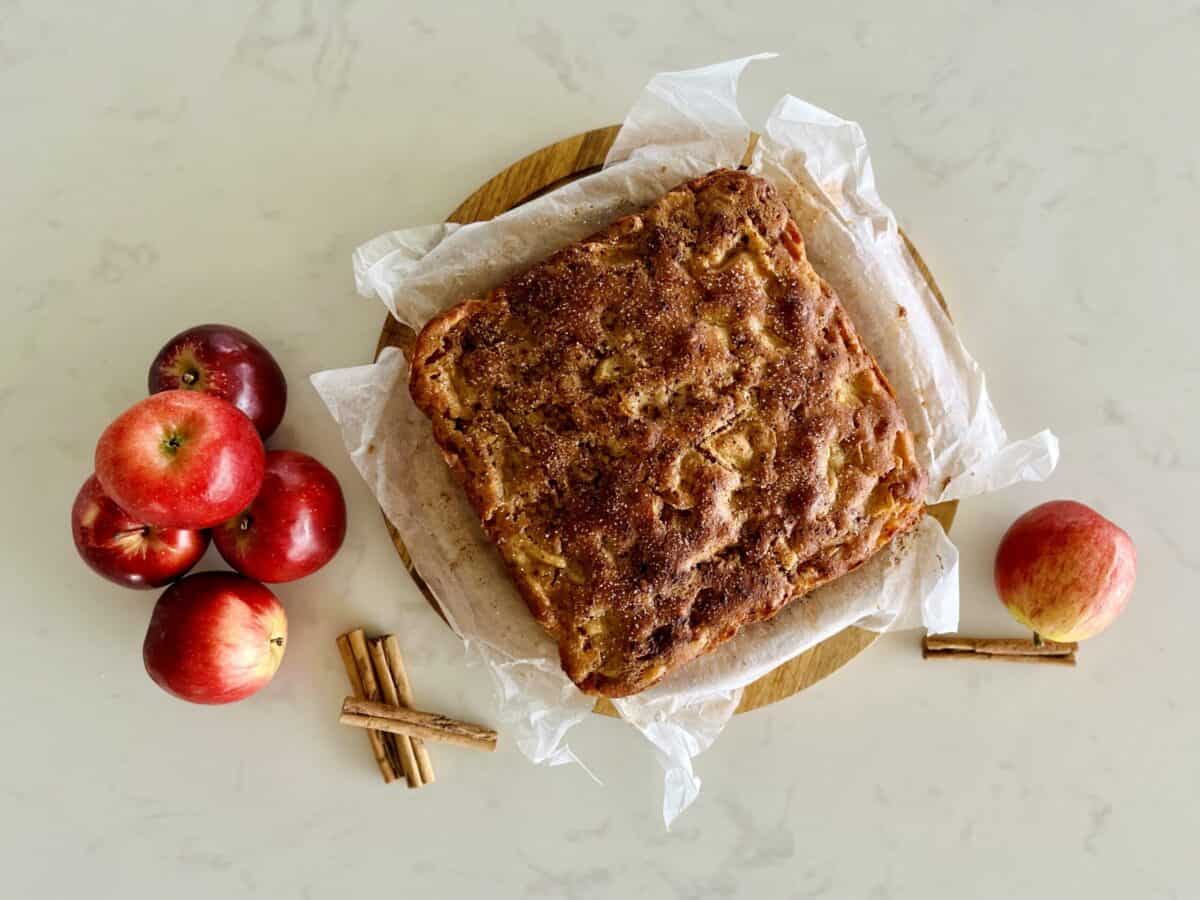 Apple cake on display